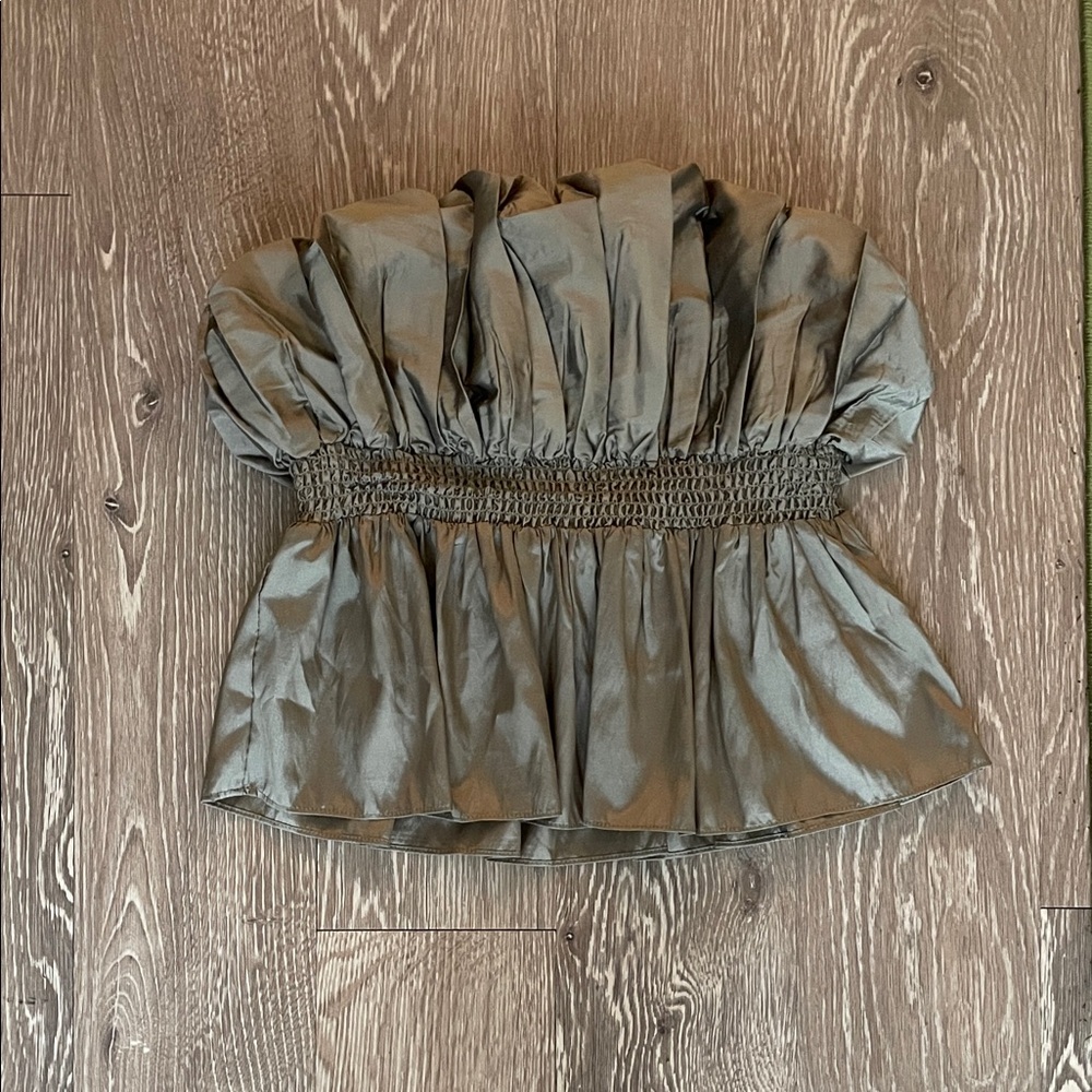 Olive Green Ruched Strapless Top